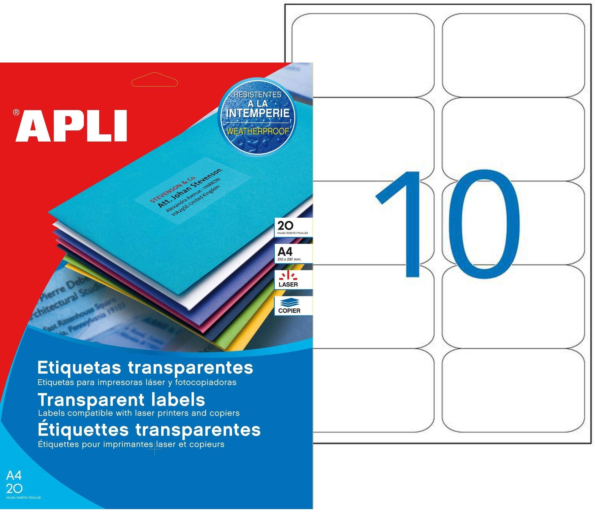 Apli 015093 – Juego de 160 etiquetas Invisible láser/copiadora 96 x 50,8 mm), transparente