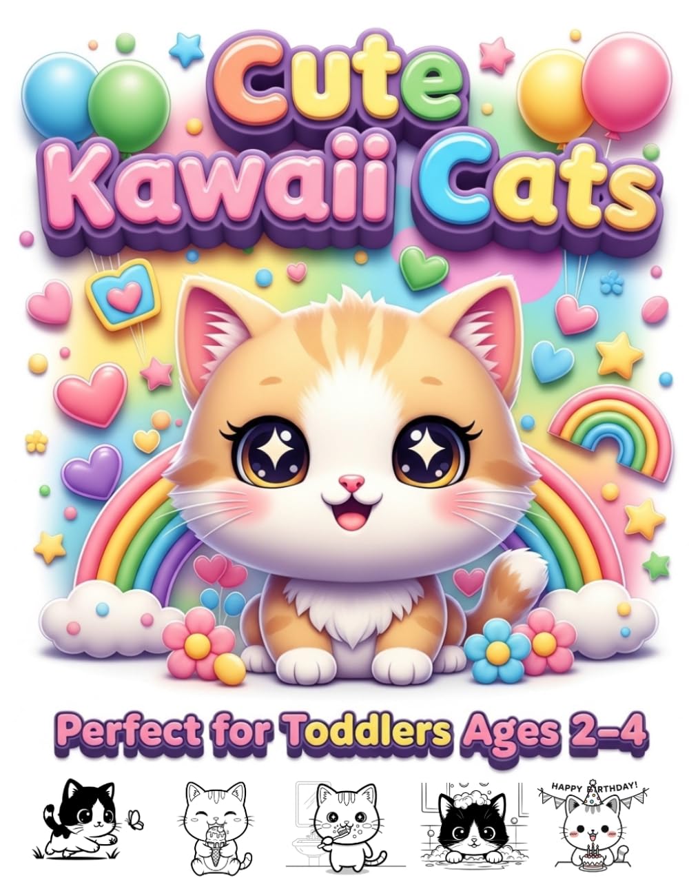 Chibi Cat Coloring Book for Toddlers Ages 2-4: Bold and Easy Cute Kawaii Cats with Thick Lines for Beginners (Adorable Cats Coloring Books)