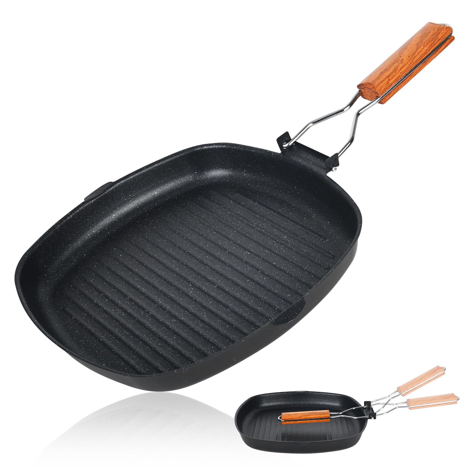 Poêle à griller induction en fonte supérieure de 28cm avec manche en bois