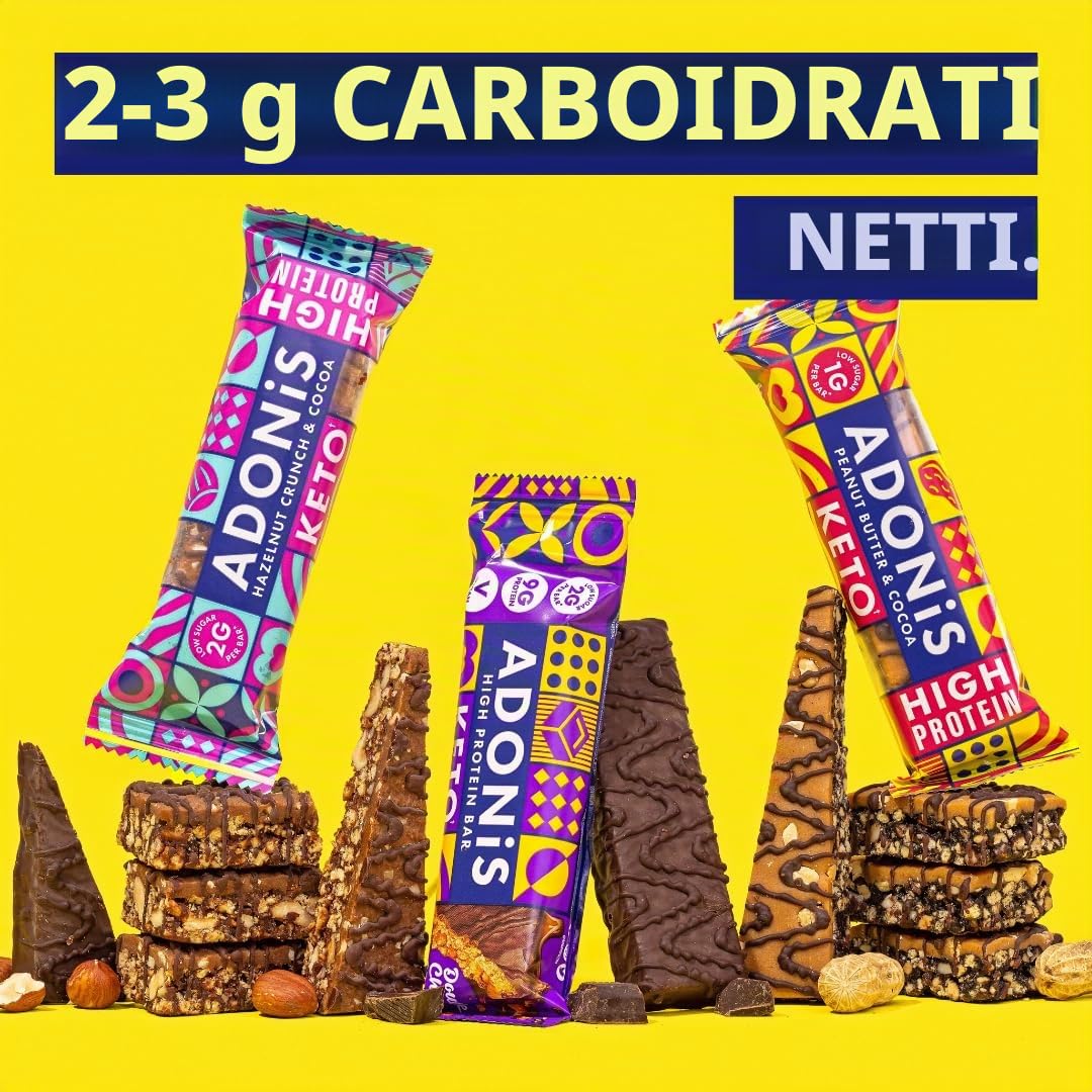 Confezione Mista di Barrette Keto Adonis alla Frutta Secca ad Alto Contenuto Proteico (20 pezzi) |Vegano & Keto Friendly | 100% Naturale | Senza Glutine, Zuccheri e Olio di Palma