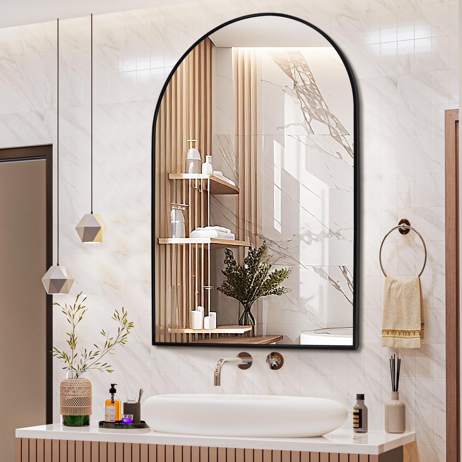 SILD Arched Wall Mirror 30 x 40 Inch Black Bathroom Mirror Large Modern Vanity Mirror with Aluminum Frame,Wall-Mounted Mirrors for Living Room Bedroom Entryway Hallway,Hanging or Leaning Against Wall