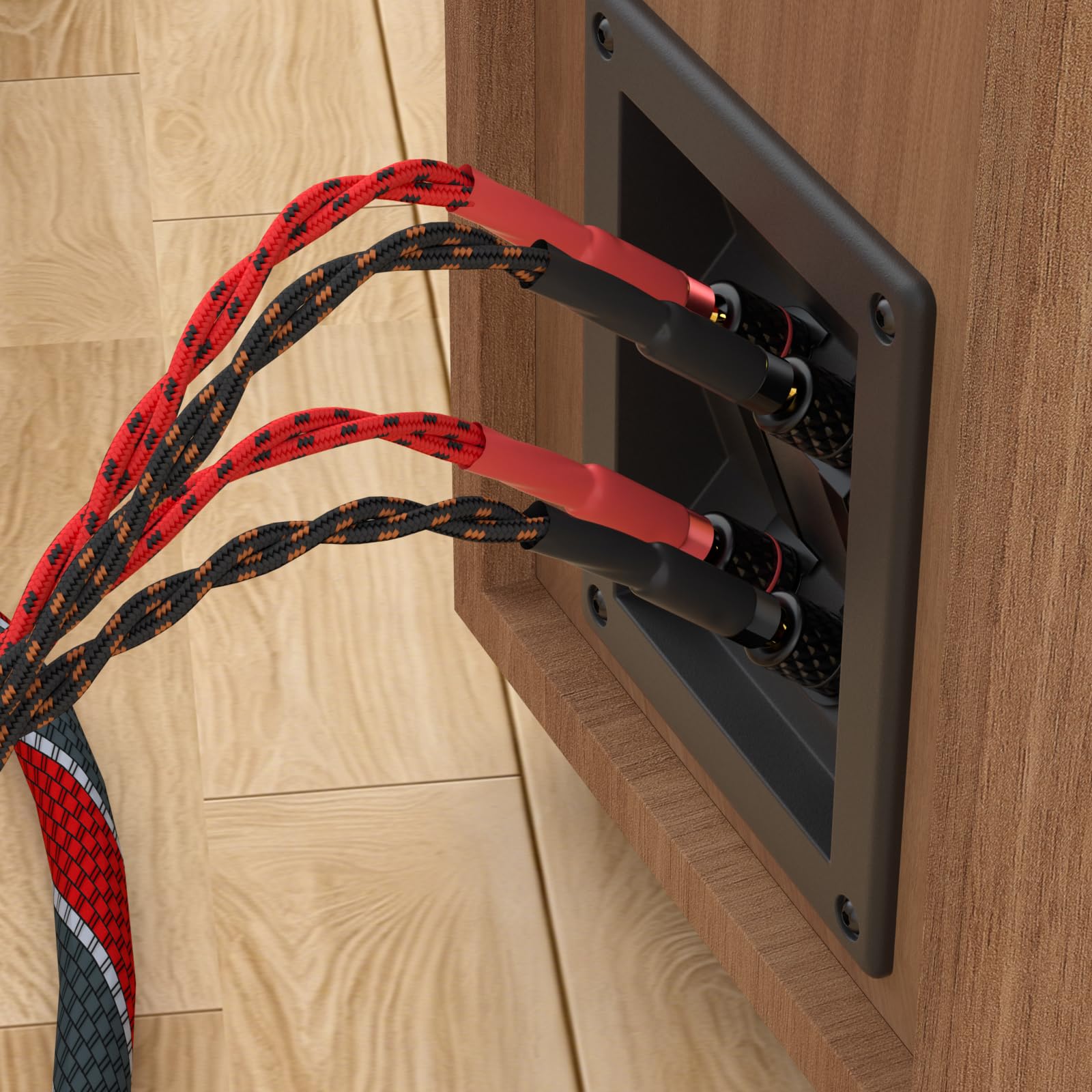 Monosaudio 1 paio di cavi per altoparlanti HiFi, in rame OFC intrecciato, con connettori a banana placcati in oro 24 K, anello anti-interferenza, per amplificatori, altoparlanti, home theater e studio