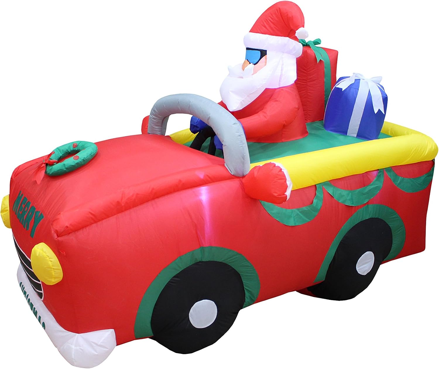 6 FT Long Lighted Christmas Inflatable Santa Claus Driving Red Car with Gift Boxes – Outdoor Indoor Holiday Decoration with Built-in LED Lights Self-Inflating Blower Blow-Up Yard Display Décor