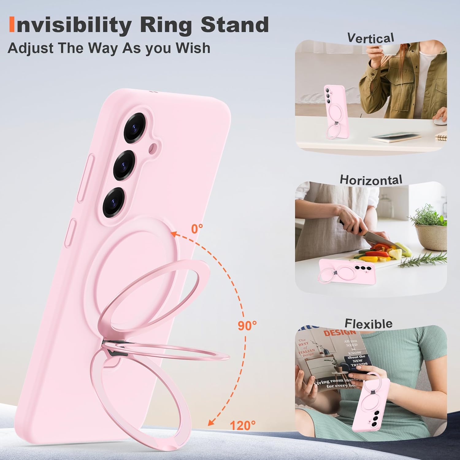 for Samsung Galaxy S25 Case with Magnetic Invisible Stand [Compatible with Mag-Safe] Military Drop Tested [Full Camera Protection] Silicone S25 Case for Women Men 6.2'', Pink - Image 2