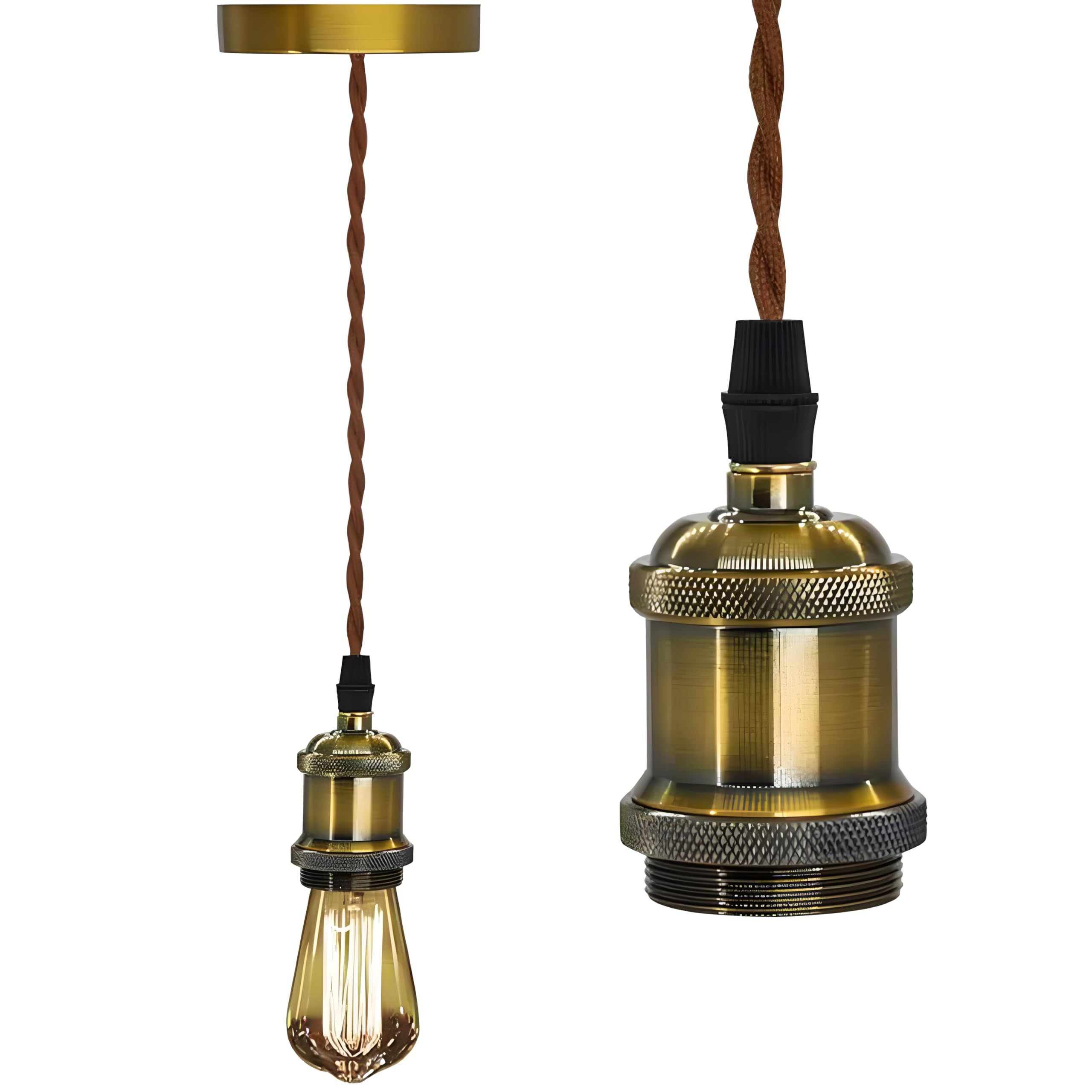 EmyZöilure Pendant Light Kit,Hemp Rope Light Fixture with Adjustable Hanging Light Cord with E26 E27 Light Socket,Vintage Ceiling Light for DIY Kitchen Island, Bedroom, Farmhouse