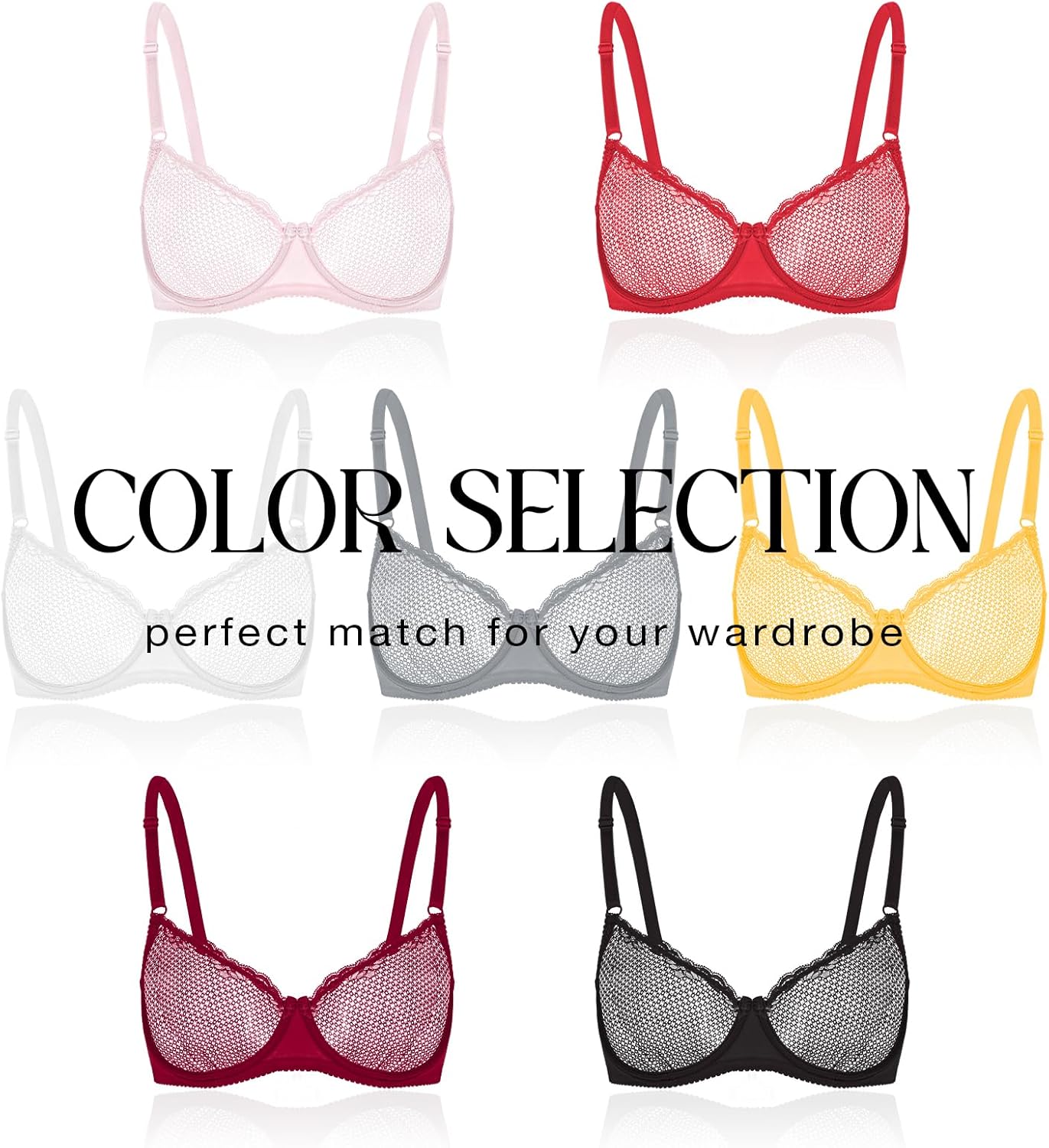 Wingslove Women's See Through Lace Balconette Sexy Unlined Demi Cup Underwire Non-Padded Lingerie - Image 6