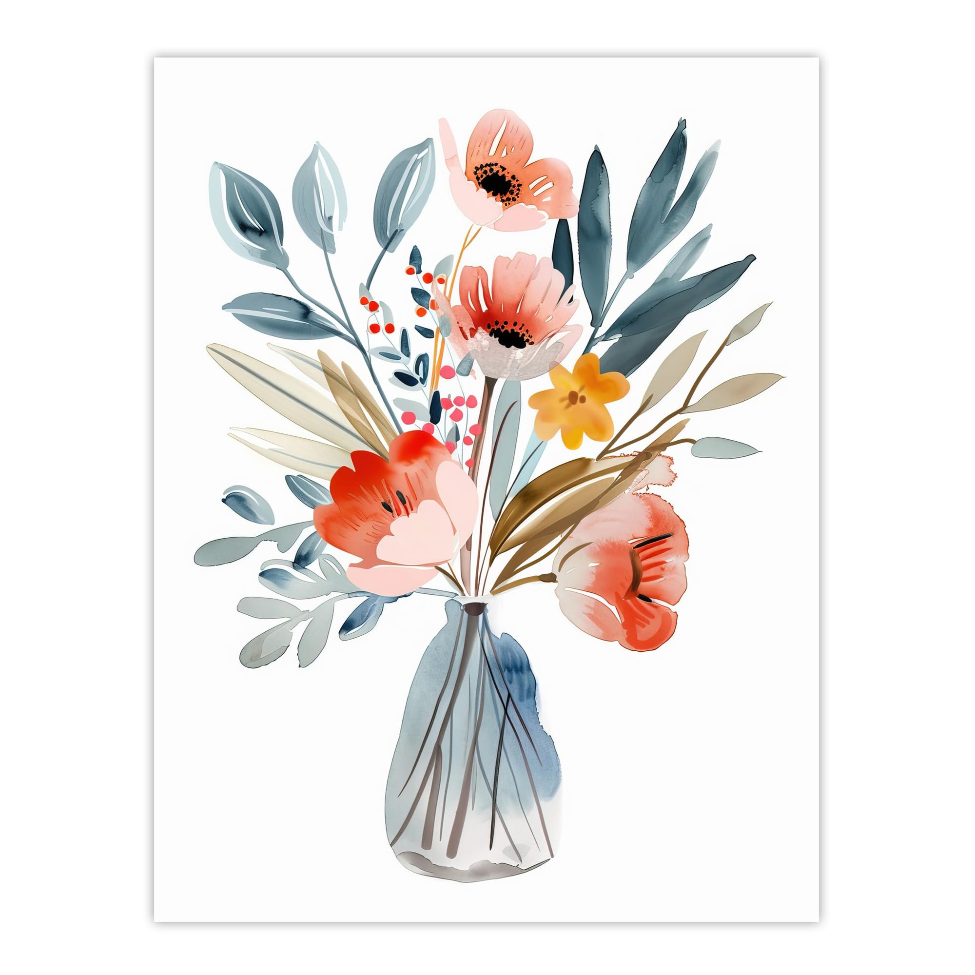 Artery8 Wildflower Bouquet Vase Pastel Floral Watercolour Living Room Extra Large XL Wall Art Poster Print