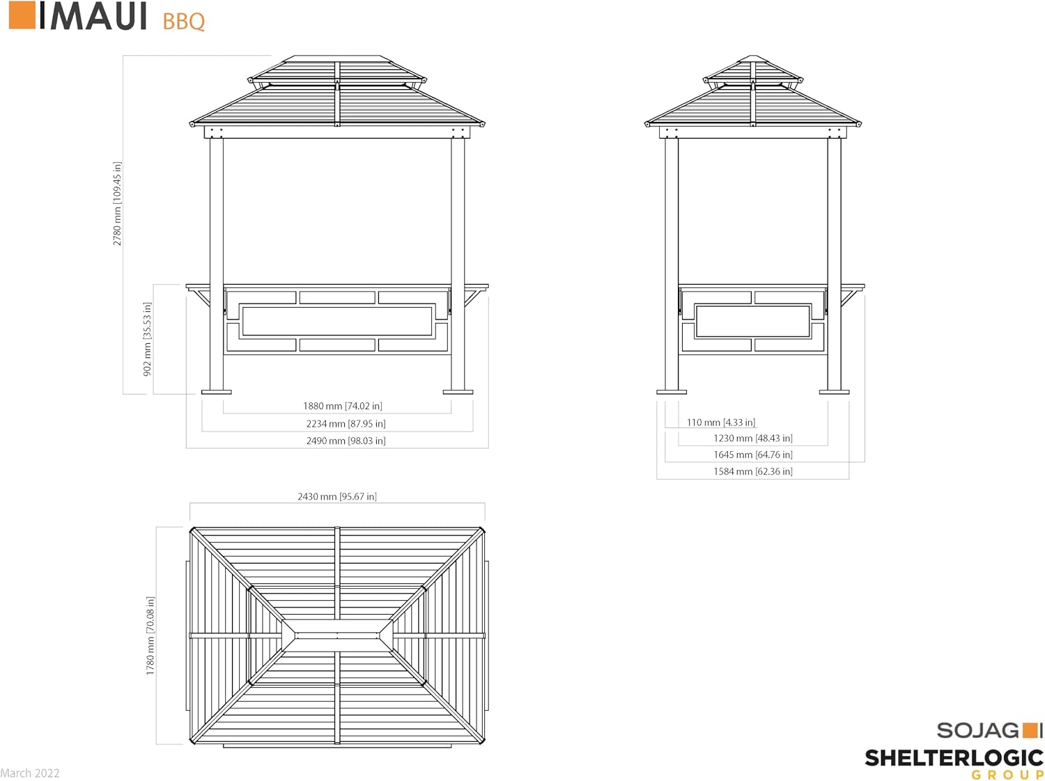 Close-up of the gazebo's roof structure and integrated hook