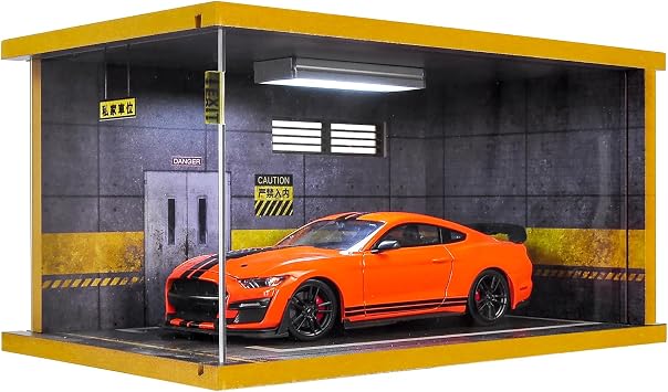 Hot Wheels Display Case Car with LED Light and Acrylic Cover 1/24 Scale Wooden Parking Garage Model for Diecast Cars Grey
