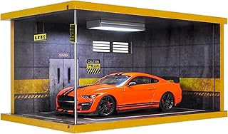 cxiiuui Hot Wheels Display Case Car with LED Light and Acrylic Cover 1/24 Scale Wooden Parking Garage Model for Diecast Cars Grey