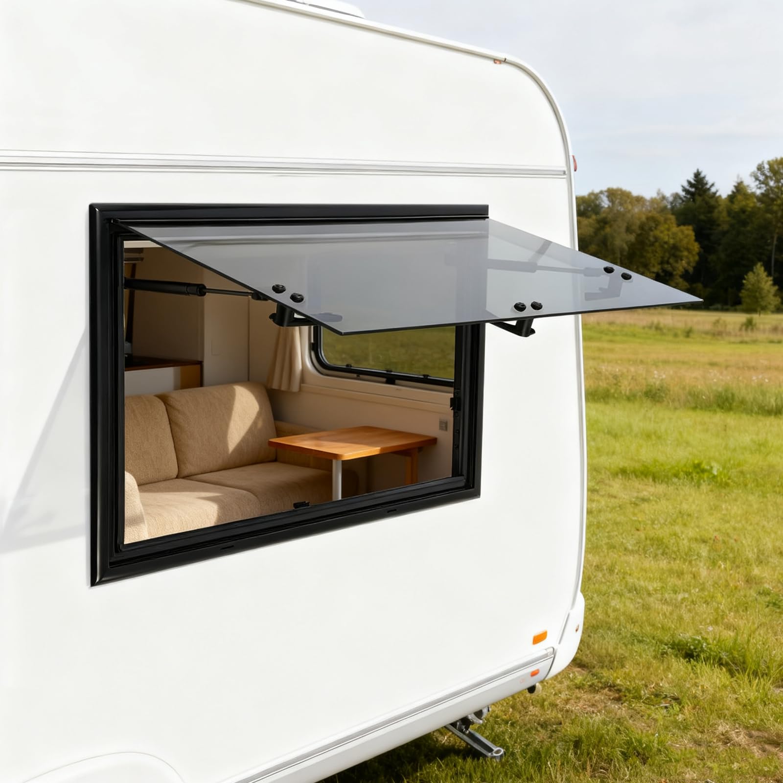 Ventana para autocaravanas, caravanas, caravanas, con estor integrado y mosquitera, para caravanas (700 x 450 mm)