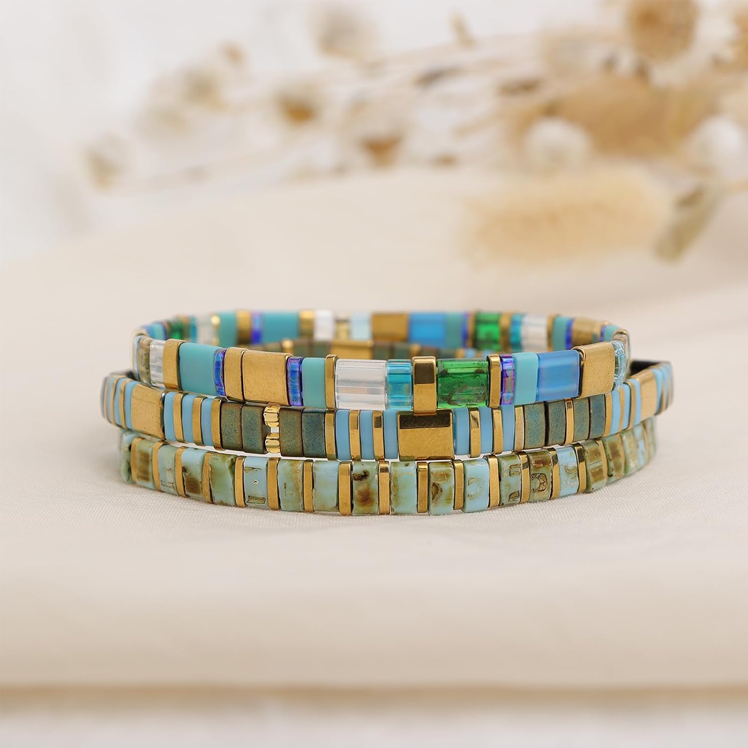 Sonateomber Tila Flat Beaded Stretch Bracelets for Women, Trendy Stackable Colorful Glass Square Beads Stack Bracelet Beach Jewelry Gift - Image 6