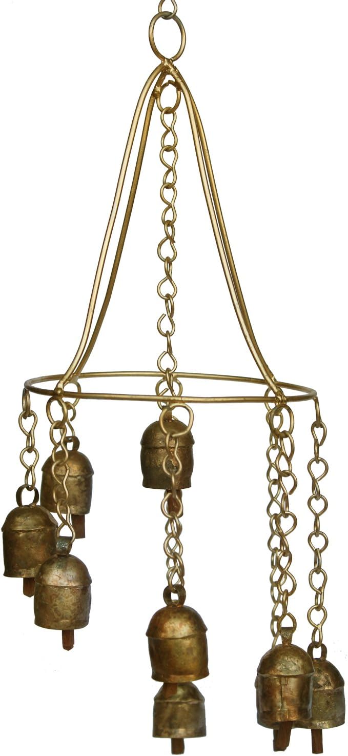 De Kulture WorksBell Metal Umbrella Chandelier Wind Chime Hanging Bells for Home Garden Balcony Décor Ideal for New Year Anniversary Birthday Party decoration (Brown) 16X8 LWH (Inches)