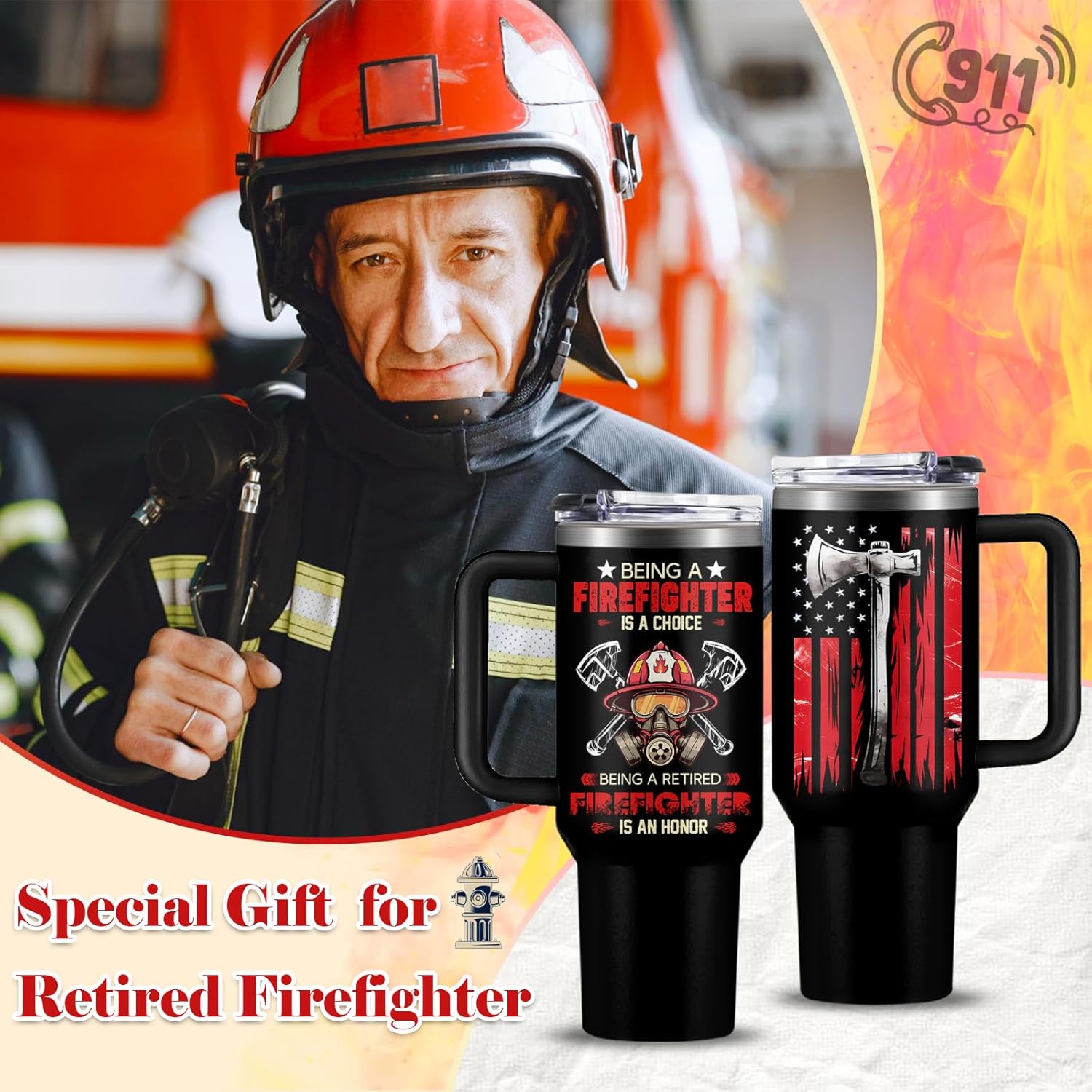 Retired Firefighter Gifts for Men Women, Retired Fireman Stainless Steel Tumbler Cup 40 oz, Retirement Birthday Gifts for Fireman, Being A Retired Firefighter is An Honor Insulated Mug - Image 2