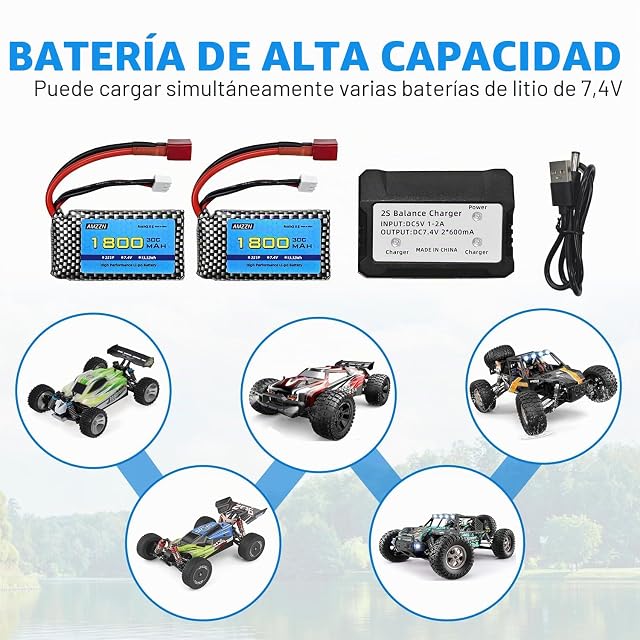 Foto 2 de 5 de AMZZN - Batería LiPo T 7,4V 2S 1800mAh 30C con cargador 2 en 1 para WLTYOS K929-B A959-B 12401 9200 9200E…