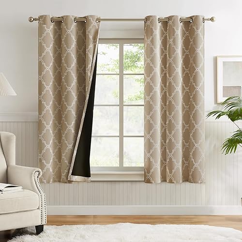 Miniatura 13 de Melodieux Cortinas Opacas Completas con Estampado Marroquí de 84 Pulgadas de Largo para Dormitorio y Sala de Estar, Aislamiento Térmico Reductor de