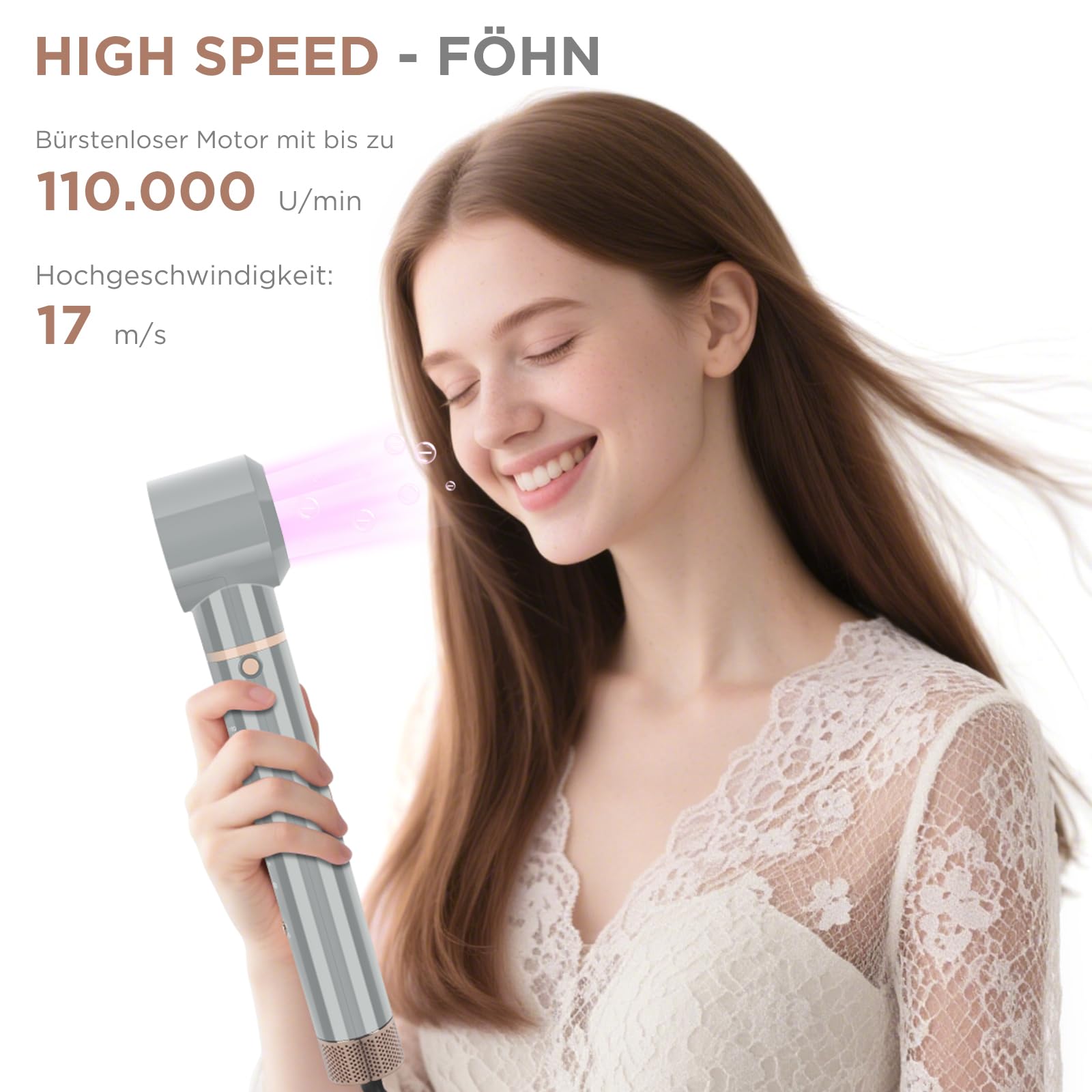 PARWIN PRO BEAUTY set di spazzole per capelli ad aria calda, 6 in 1, per asciugacapelli, set di spazzole ad aria calda, 110,000 giri/min, motore ad alta velocità