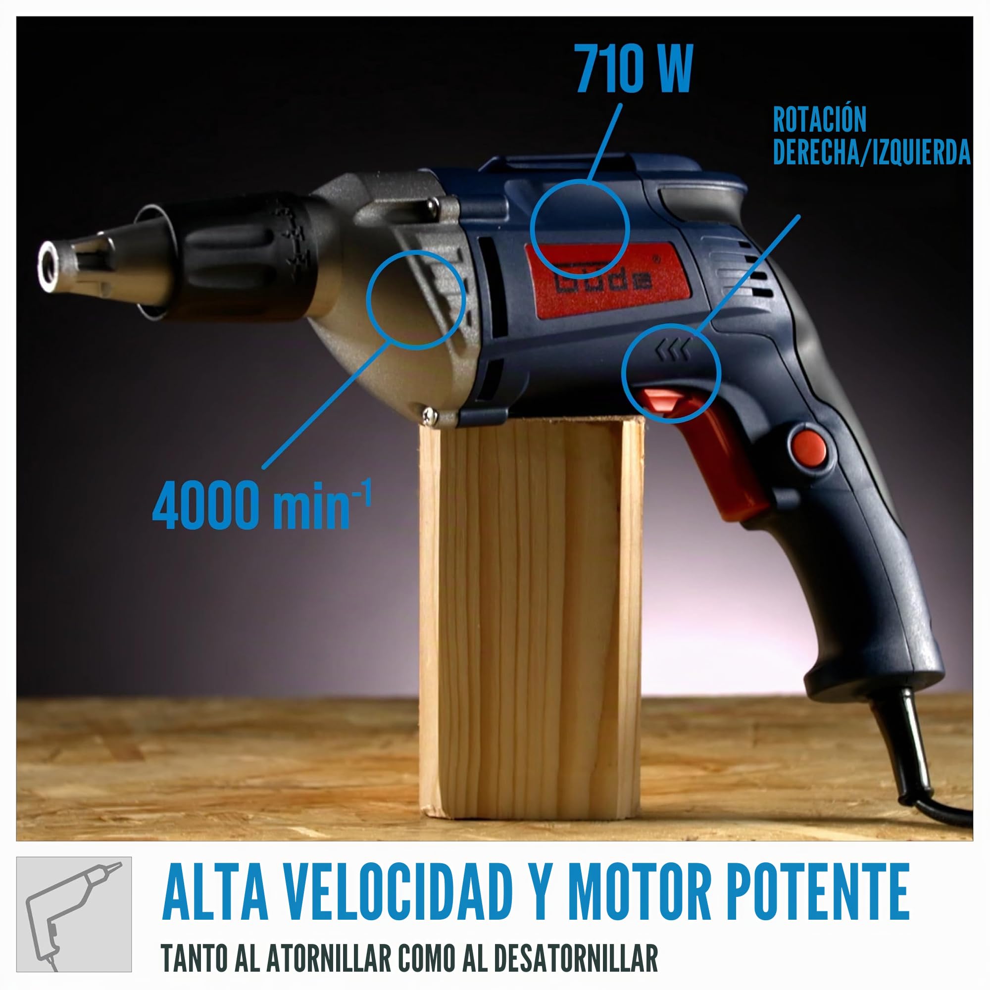 Güde 58132 TBS 710 - Destornillador para paneles de yeso (710 W, engranaje de arranque automático, interruptor de bloqueo para funcionamiento continuo)
