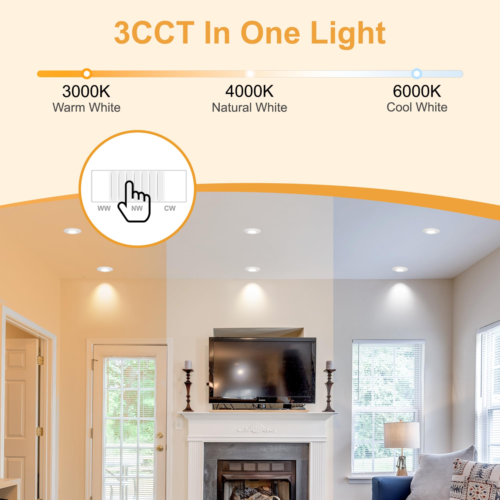 3CCT Faretti LED da Incasso per Cartongesso 230V Dimmerabile 68mm 5.5W IP44 Faretto Incasso Ultra Piatti Faretti LED Soffitto Ruotabile a 45° per Bagno, Set di 6 Bianco