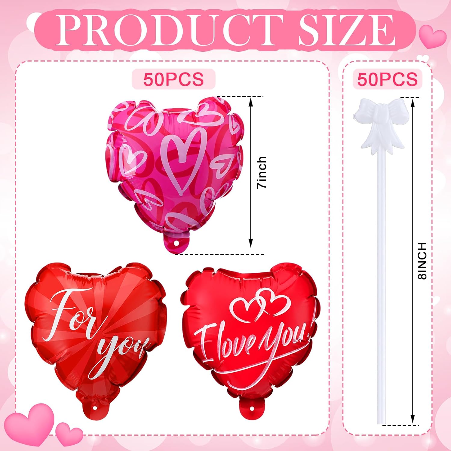 Halloscume 50 Pcs Valentines Day Heart Shaped Balloons - Multicolor Self Inflating for Anniversary, Wedding, Birthday, Proposal Party - Special Night Romantic Decorations