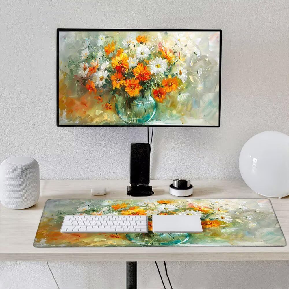 Podkładka pod mysz XXL Podkładka pod mysz na biurko 1800 x 900 mm poprawia precyzję i szybkość dzięki antypoślizgowej gumowej podstawie i zszytym krawędziom Trwała, wygodna, gry (żółte kwiaty) xR8-371