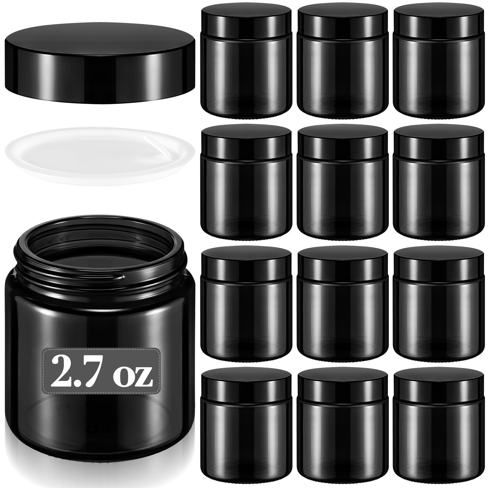 Norme 12 Pcs 2.7 oz Glass Jars with Lids Cosmetic Jars, Black