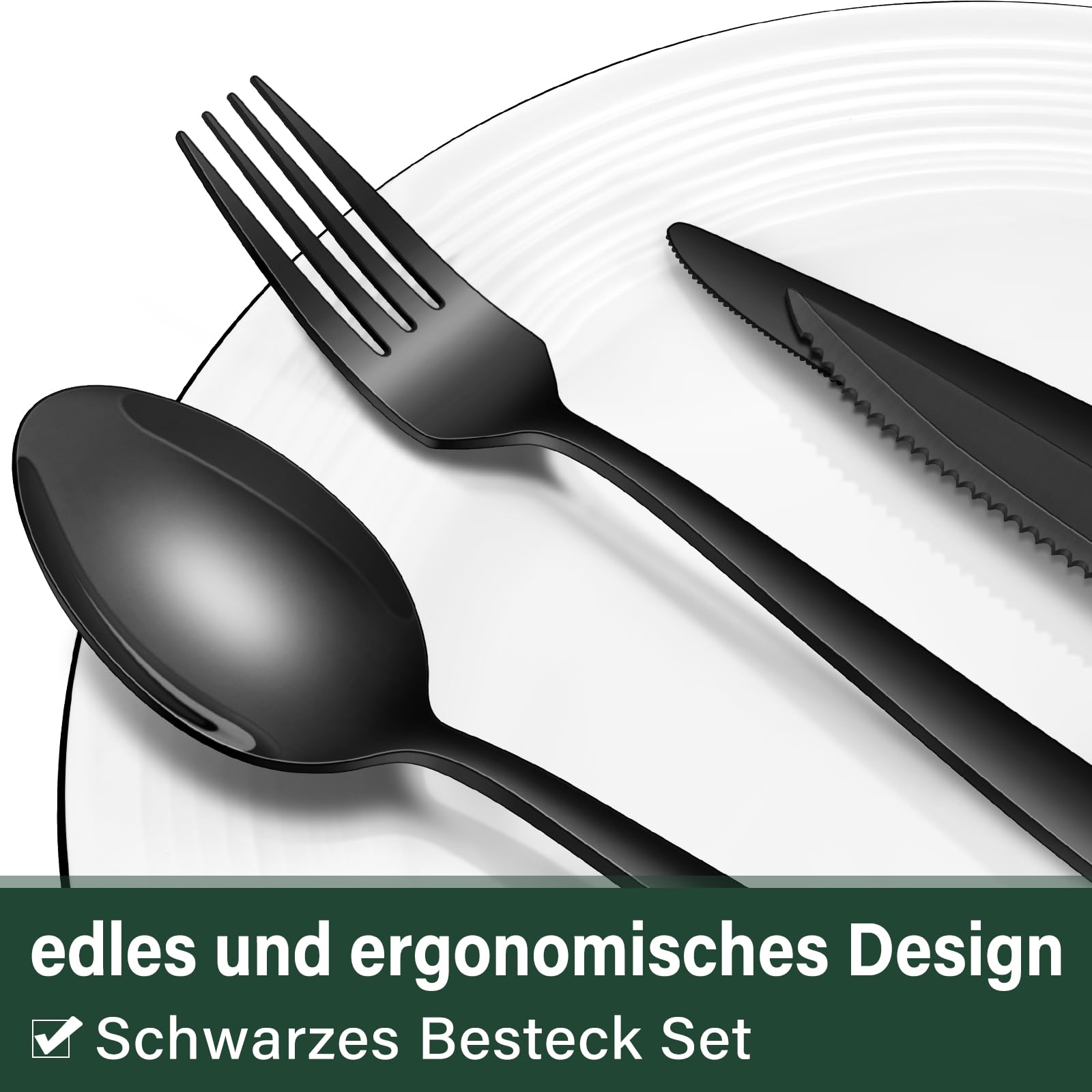 Terlulu 36 teiliges Edelstahl Besteckset mit Steakmesser Schwarz, Besteck Set 6 Personen, Elegantes Essbesteck Set mit Messer Gabel Löffel, Tafelbesteck für Haus/Party/Restaurant, Spülmaschinenfest