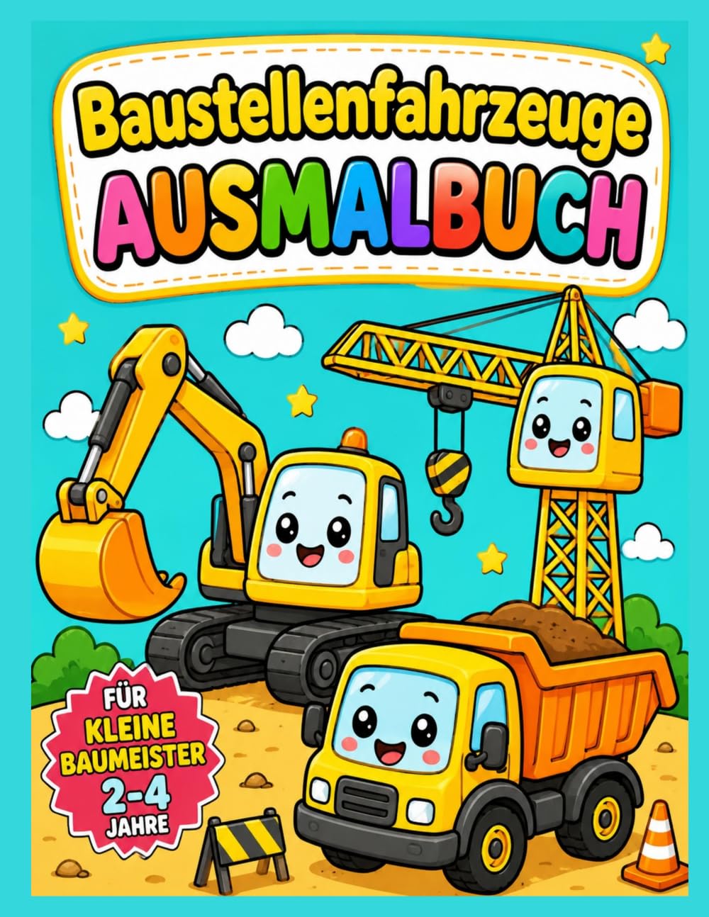 Baustellenfahrzeuge Ausmalbuch für kleine Baumeister von 2–4 Jahren: Einfache und süße Baustellenfahrzeuge zum Ausmalen – Bagger, Kran, LKW & mehr | Malbuch für Kleinkinder und Vorschulkinder