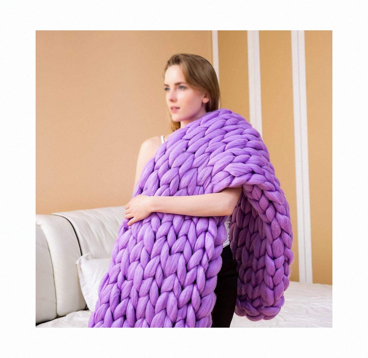 Soft Cozy Bulky Blankets, Bulky Knit Throw Chunky Sofa Blanket, Merino Wool Knit Blanket, for Arm Knitting Kit Handmade Blankets Rugs