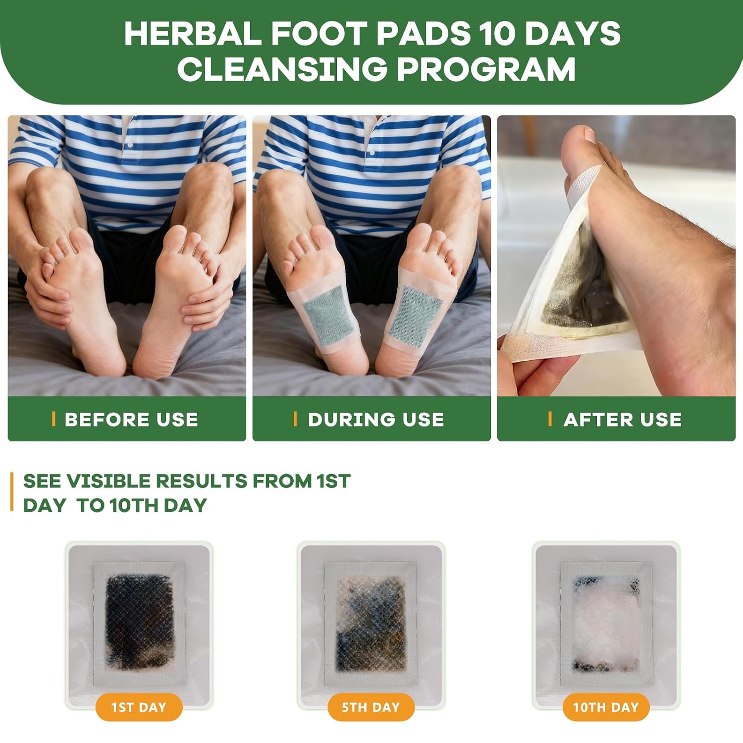 Natural Deep Cleansing Foot Pads, with Bamboo Vinegar, Ginger and Mugwort, Premium Foot Care, Improves Sleep, Relieves Stress and Fatigue (1 Pack(10 Pads))