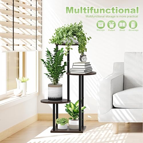 Miniatura 6 de Soporte para plantas de interior, estante esquinero de metal grueso de 4 niveles para múltiples plantas, soporte para macetas escalonadas para