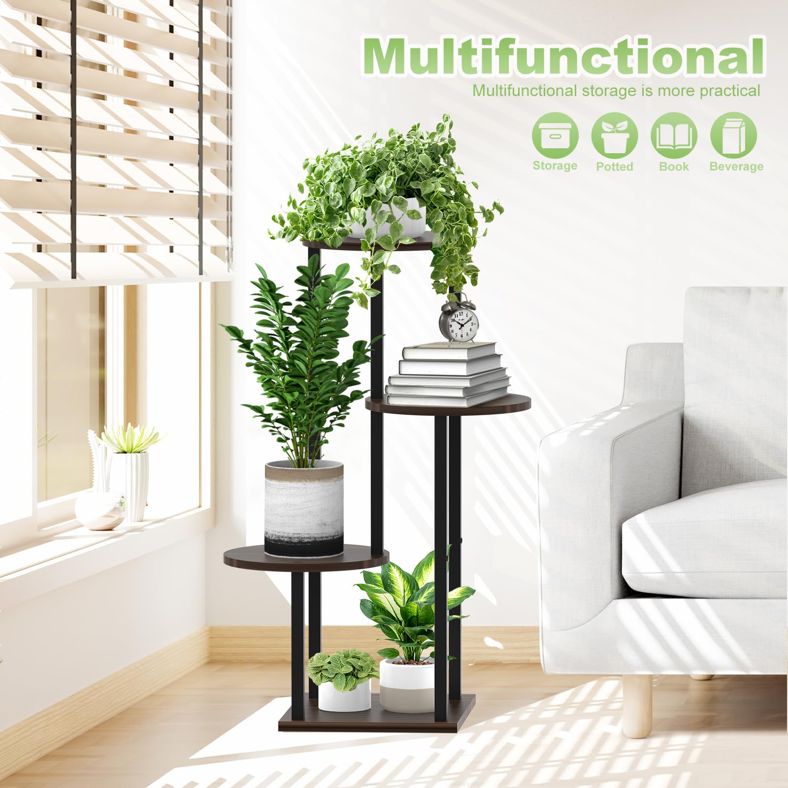 Étagère à fleurs en bois pour 4 animaux - Étagère en métal - Support de fleurs à plusieurs étages - Banc de fleurs - Escalier pour plantes - Étagère sur pied pour l'intérieur et l'extérieur -