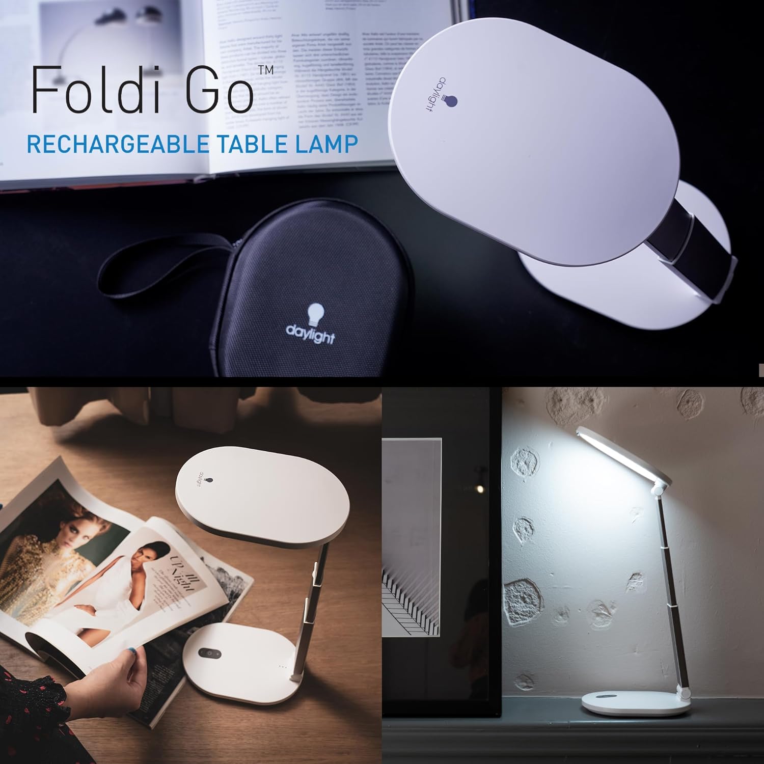Daylight Company Foldi Go Lamp, Table Lamp, Craft Lamp, Lightweight, Crafting, Painting, Sewing, CRI of Over 95 with Carry Case, White