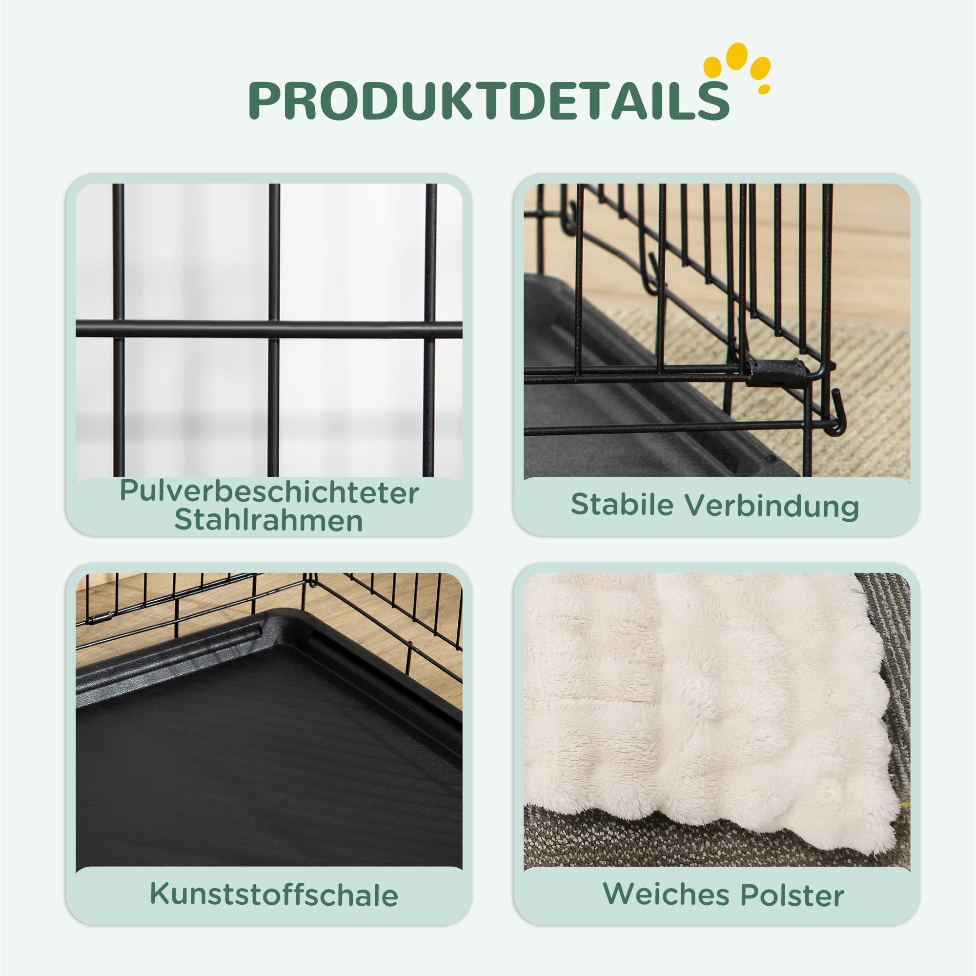 PawHut Hundekäfig klappbar Hundebox mit 2 Türen, Transportkäfig mit ausziehbare Bodenschale Kissen Hundetransportbox Drahtkäfig für kleine Hunde 75 x 48,5 x 53 cm Schwarz