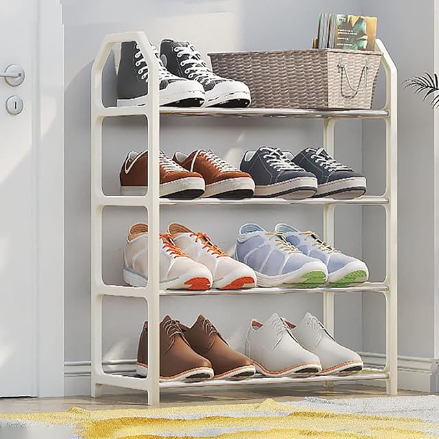 QIYIXI Shoe Rack 4 Tier White Shoe Storage Thicken Metal Shoe Cabinet - Anti-Oxidation - Stable Structure, Multi Layer Shoe Rack With Strong Bearing Capacity For Doorways, Against Walls, Hallways