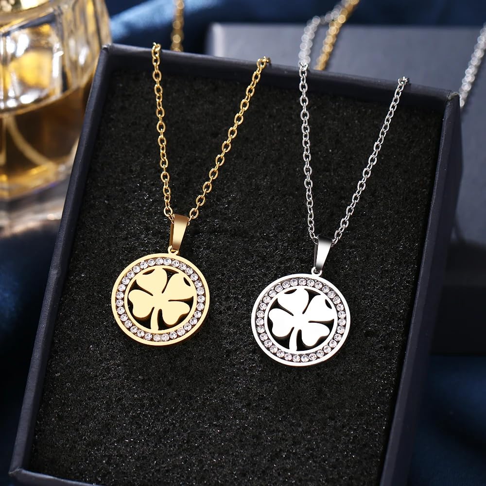 Sexy Outfit HHRLCH 925 Sterling Silber herzförmige vierblättrige Kleeblatt-Halskette für Frauen und Mädchen, zarter Kristall-Strass-Kleeblatt-Anhänger – 4-blättriges Kleeblatt-Halskette,