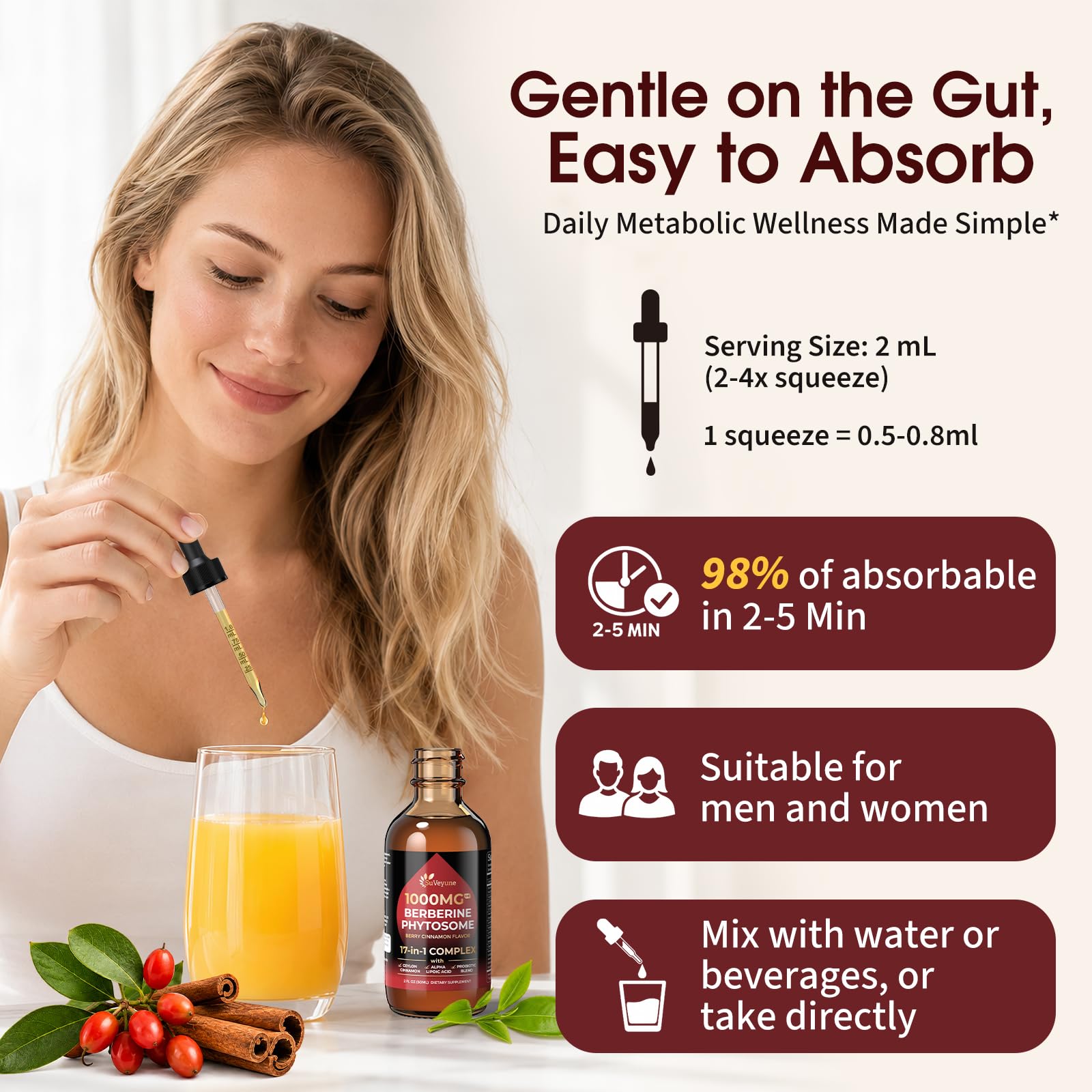Berberine with Ceylon Cinnamon Supplement Phytosome Liquid Drops 1000mg — Amazon image 8