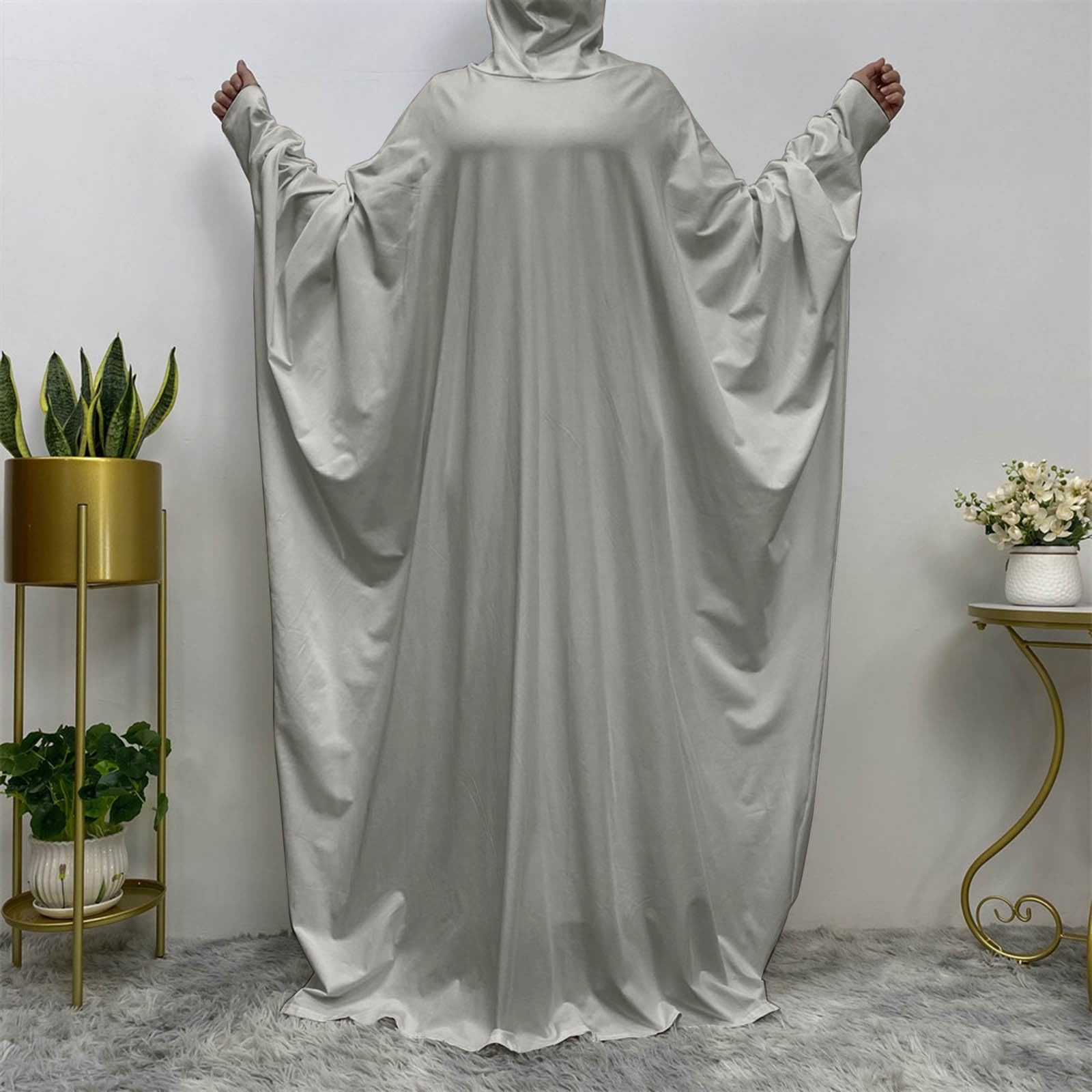 Générique Jilbab Femme Robe Longue à Capuche Integrée Manches Chauves Souris Unie Coupe Large Décontractée Tenue Modeste Complète Hijab Robe Abaya