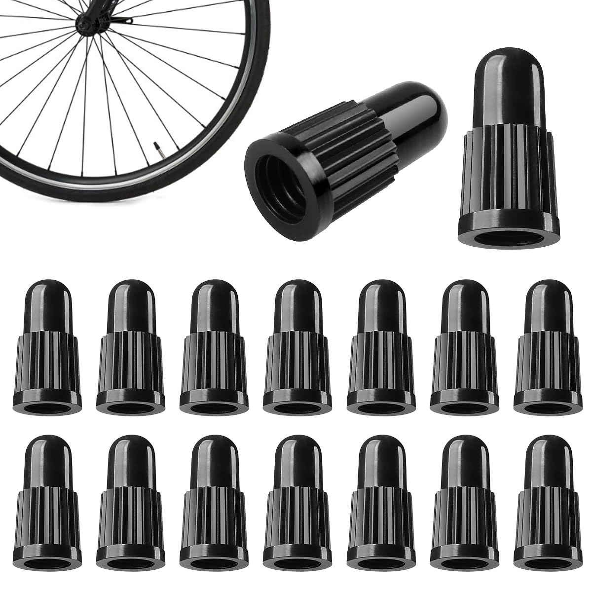FOMGIIN 20 Stück Fahrrad Ventilkappe, Französisches Ventil Kappen Reifenventil Staubschutzkappen, Luftventilkappe Fahrradreifen Ventilkappen, Staubkappe Fahrradventil für Presta Rennrad, Schwarz