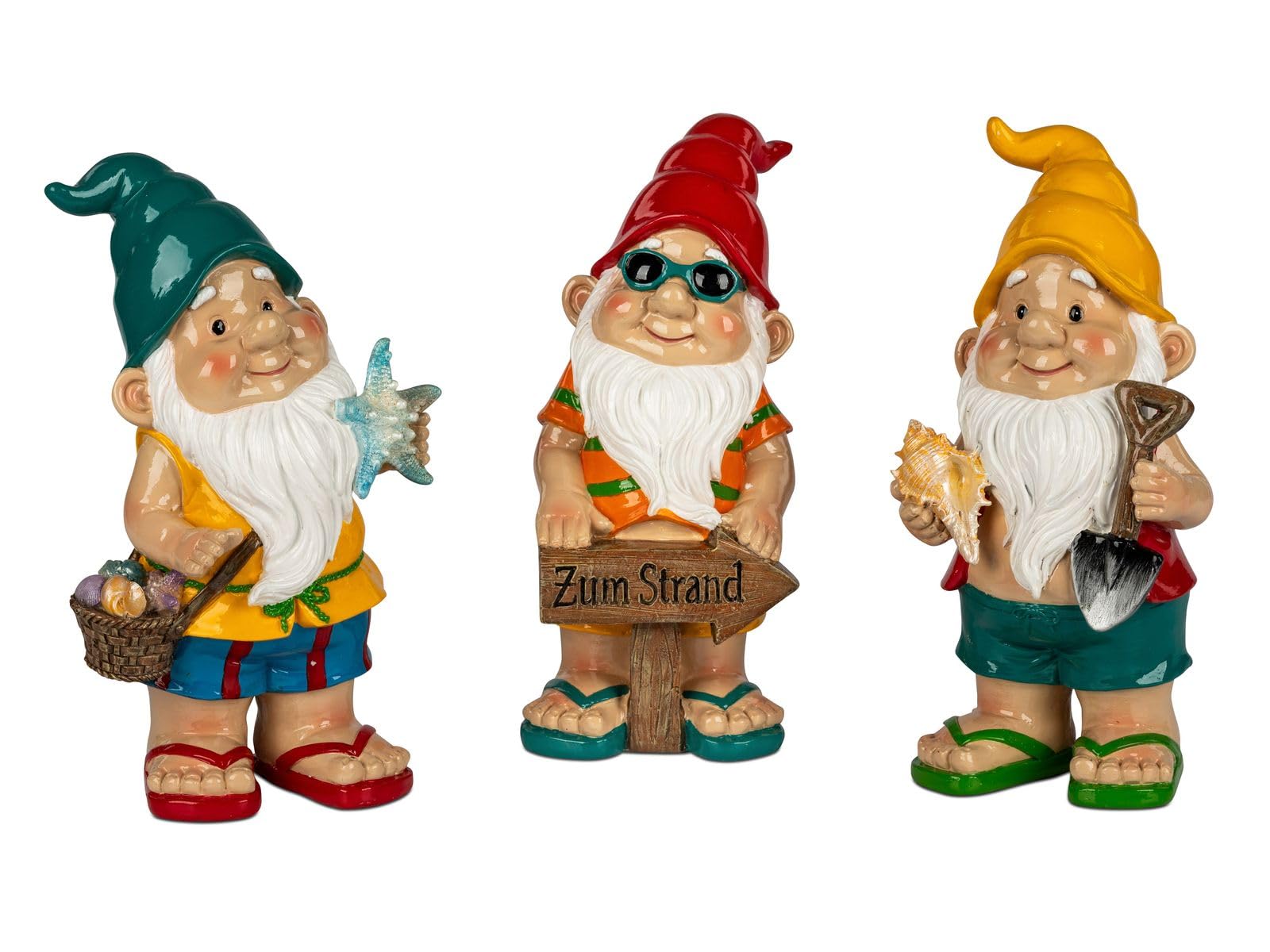 formano 3er Set Gartenzwerge lustige Gartendeko Figuren aus Kunststein handbemalt 26 cm Gartenfiguren mit glänzender Oberfläche für Garten Terrasse Balkon, dekorative Outdoor Zwerge