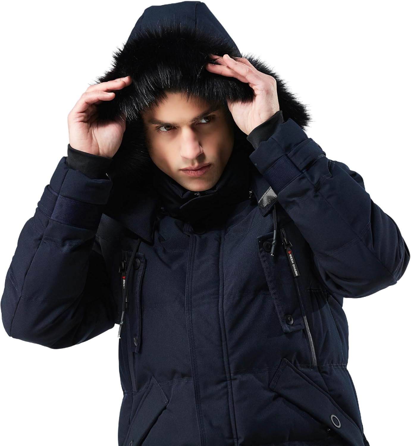WEEN CHARM Men's Long Winter Parka Jacket Warm Water Resistant Puffer Coat with Removable Faux Fur Hood - Image 7