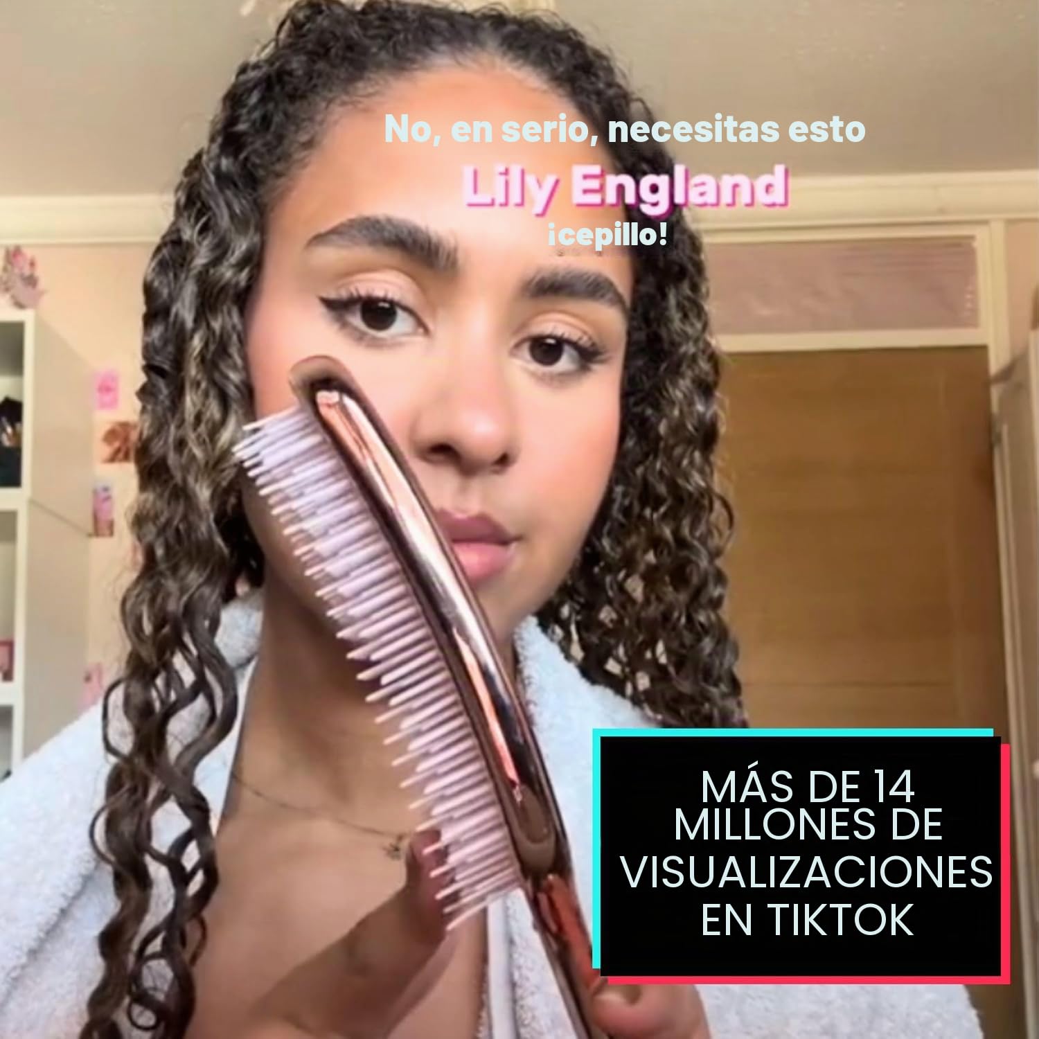 Lily England Cepillo Pelo Rizado para Desenredar y Peinar - Cepillo Pelo Antitirones para Pelo Mojado y Seco con Cerdas Flexibles - Cepillo Antirotura para Mujeres con Pelo Rizado 3c a 4c - Oro Rosa