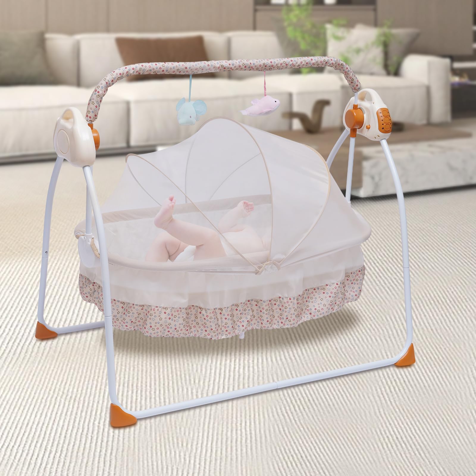 Fauteuil Berçant Électrique USB, Siège Relax Pliable avec Télécommande, 5 Vitesses 12 Mélodies Bluetooth Minuteur, Tissu Doux Lavable Structure Acier, Compact Pour Maison Extérieur, Kaki 100x75x86cm
