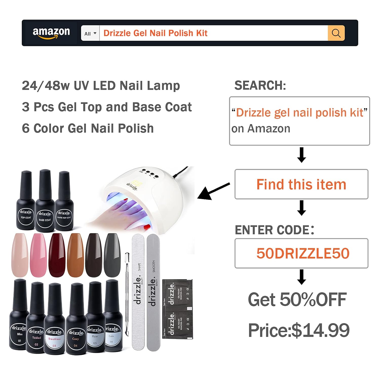 Drizzle Gel Top Coat and Base Coat 15ml 3 Pcs Set, No Wipe Gel Nail Polish Shine Top Coat and Matte Top Coat Long Lasting Soak Off UV LED Gel for Home DIY and Nail Salon. : Beauty & Personal Care