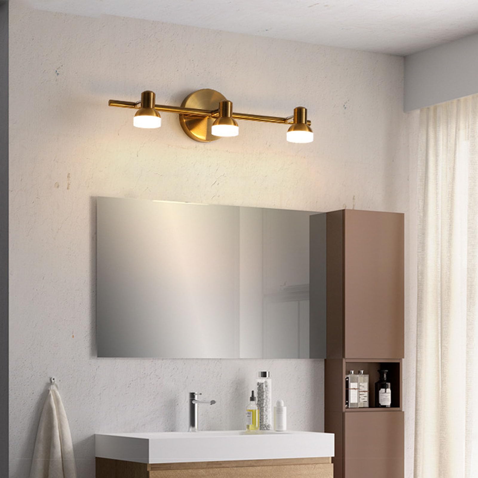 Lámparas de Tocador de Baño con 3 Luces, Luces de Tocador Modernas, Lámpara de Pared de Baño sobre Espejo, Luces de Tocador de Oro Cepillado Modernas para Baño, Apliques de