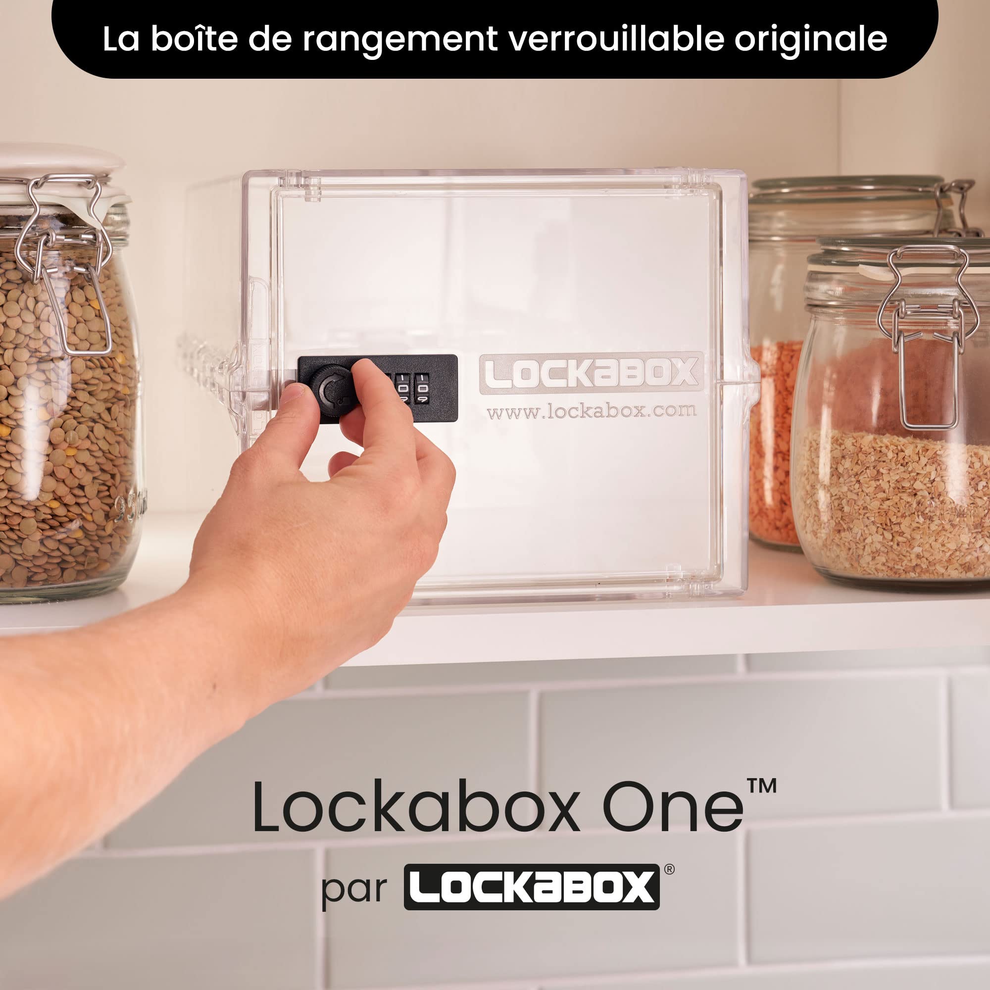 Lockabox One™ | Boîte de rangement verrouillable de qualité supérieure | Boîte de rangement à combinaison de 10 litres pour aliments, médicaments et sécurité domestique | Sans BPA (Cristal)