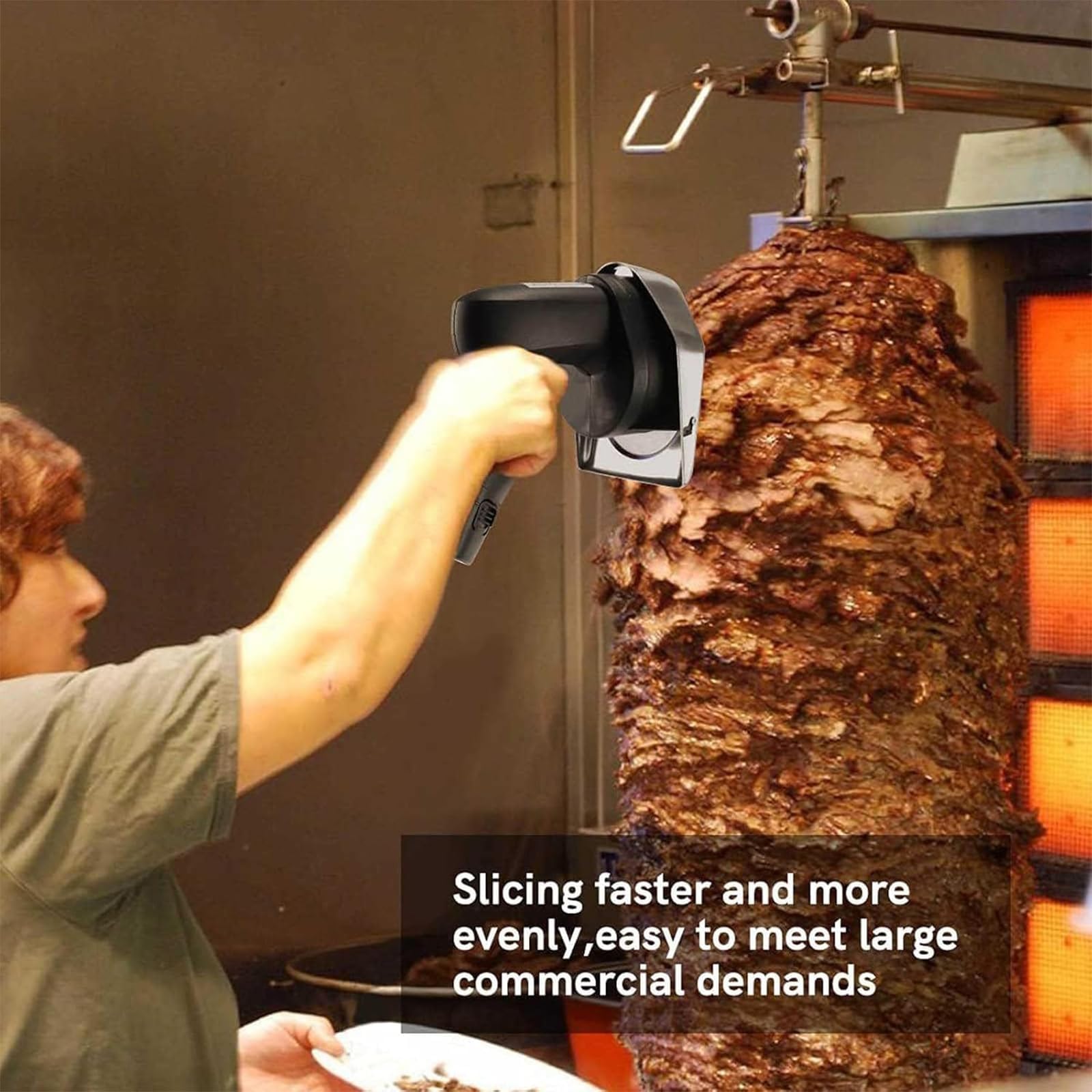 Coupe-viande électrique professionnel en acier inoxydable - Trancheuse à kebab de qualité professionnelle (épaisseur réglable de 0 à 8 mm, faible bruit, facile à démonter, pour la maison et les