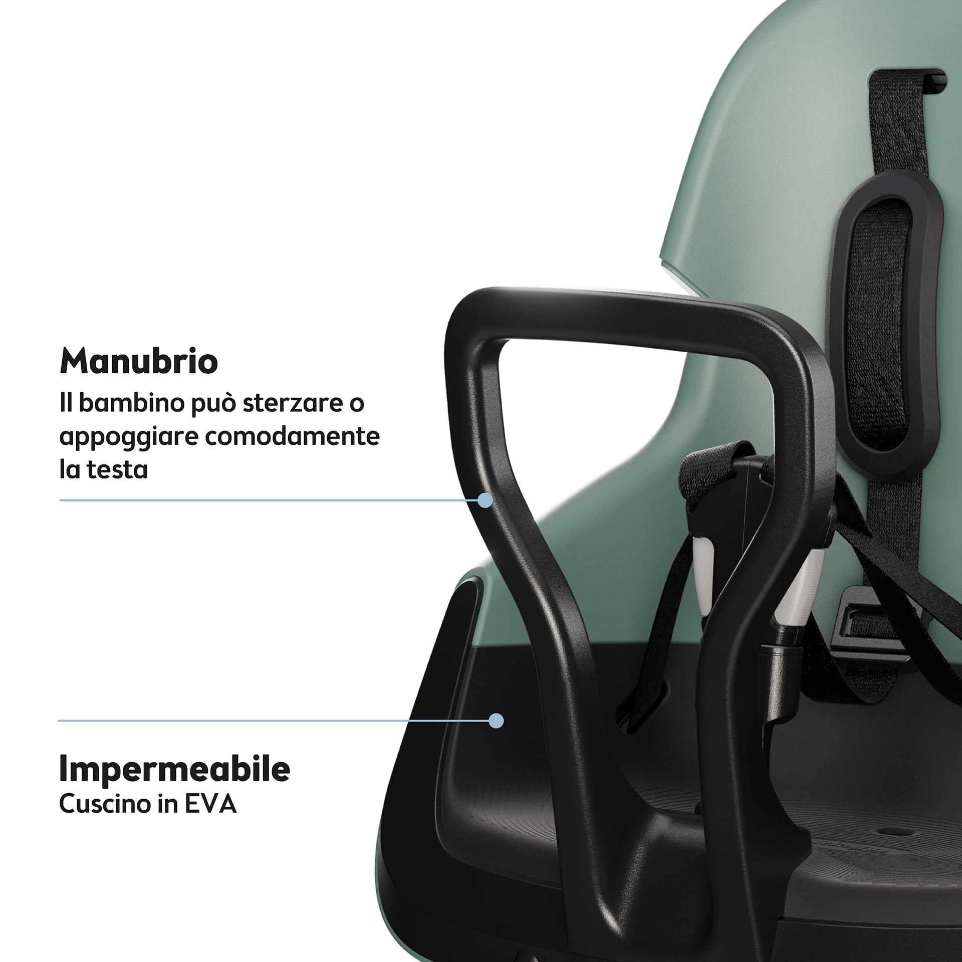 Seggiolino Anteriore Da Bicicletta Per Bambini Bobike EVOLVE MINI con Sicurezza Doppia, Design Avvolgente e Montaggio su Tubo di Sterzo per il Massimo Comfort e Stile