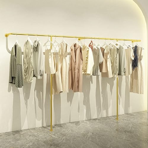 Perchero de metal para tienda de ropa, moderno estante de ropa montado en la pared, percheros dorados, barra colgante multiusos resistente para