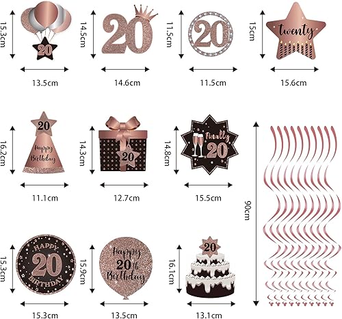 Miniatura 2 de Decoración de techo de remolinos colgantes de 20 años, 20 espirales colgantes de papel de aluminio con recortes para 20 años de edad, suministros de